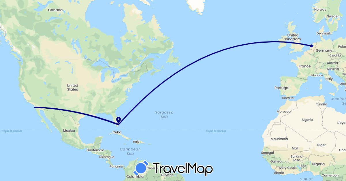 TravelMap itinerary: driving in Netherlands, United States (Europe, North America)